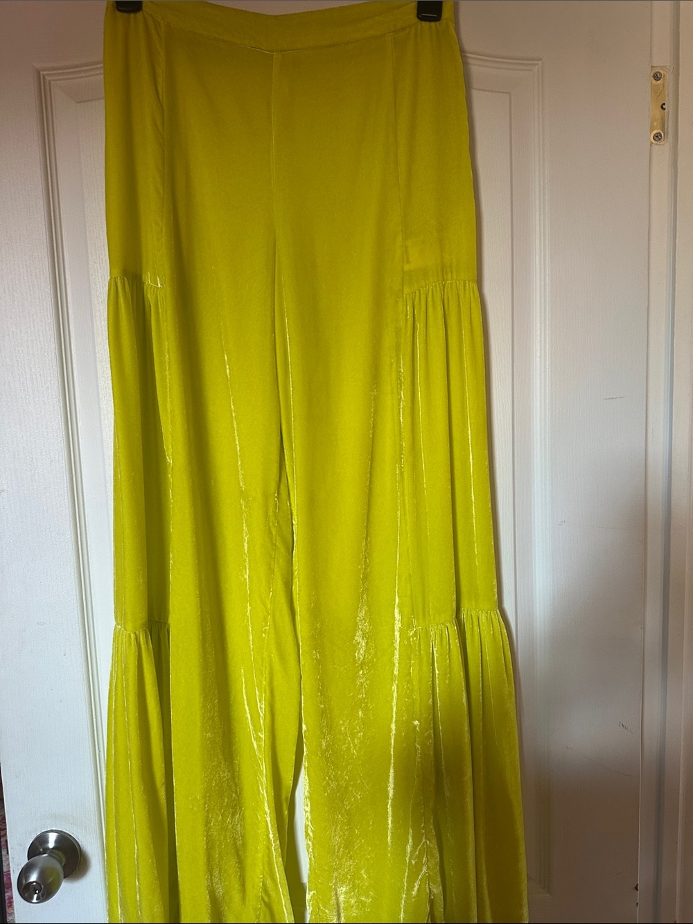 Free People Bright Yellow Velvet Wide Leg Jumpsuit Pants